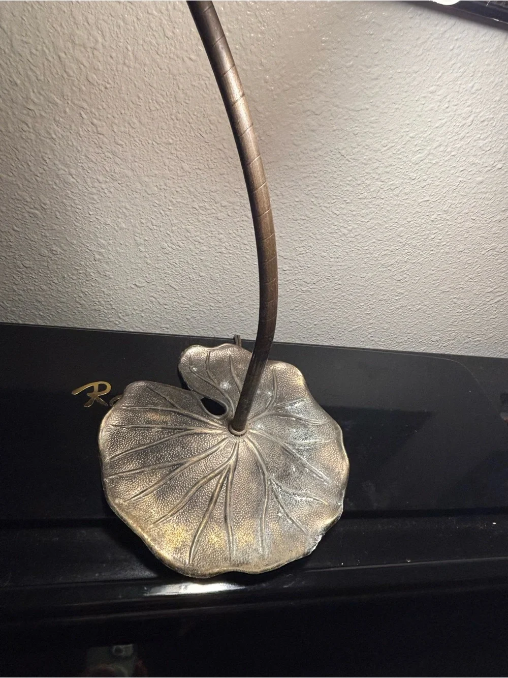 Vintage Glass Shade Table Lamp with Leaf Base